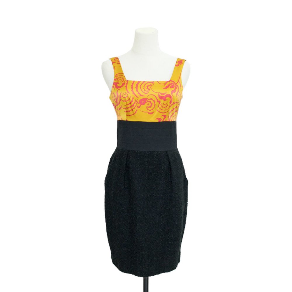 RACHEL ROY Gold/Pink Floral Shanghai Chic Ochre‎ Lotus Black Tweed Dress Size 6